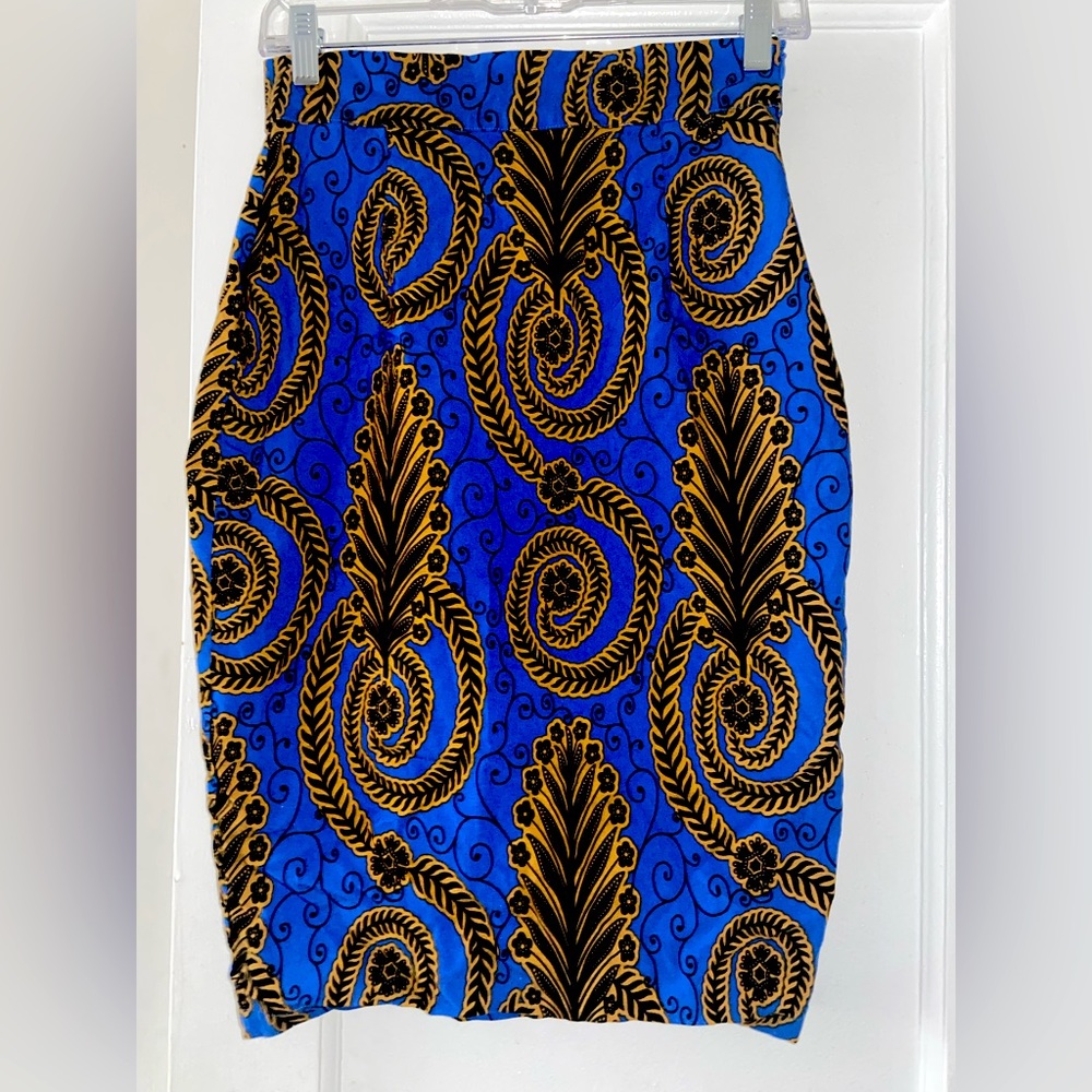 Blue, Gold, and Black D’IYANU Skirt | Size Medium